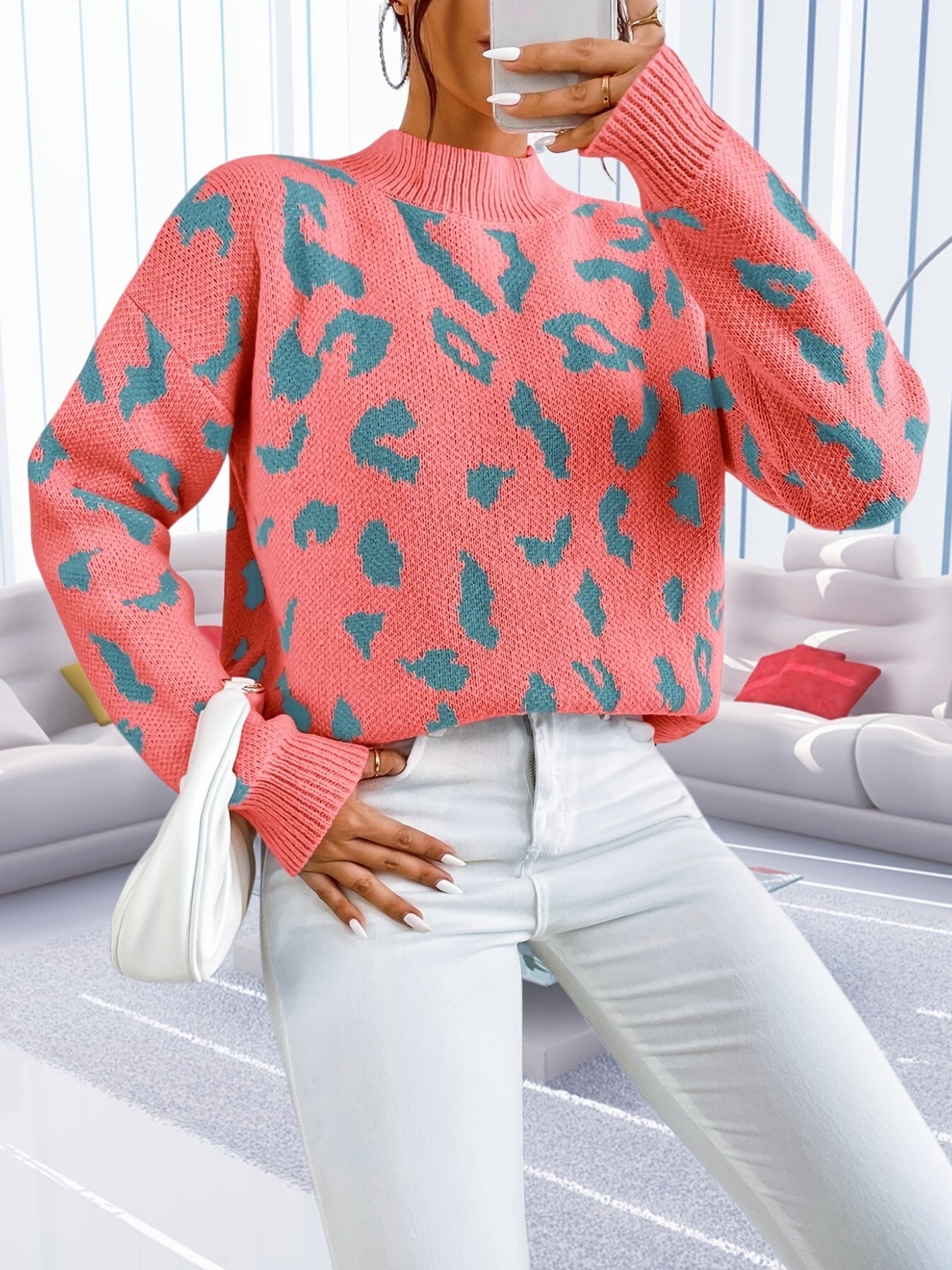 Grafisches Muster Rollkragenpullover Pullover