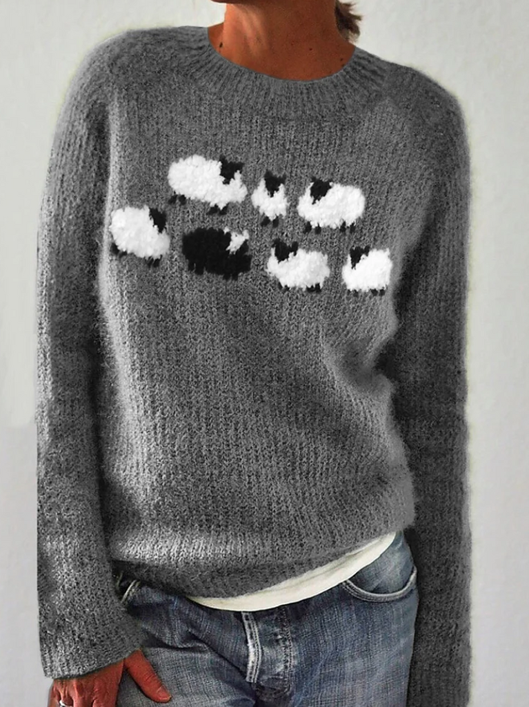 Grüner bedruckter Langarm-Pullover