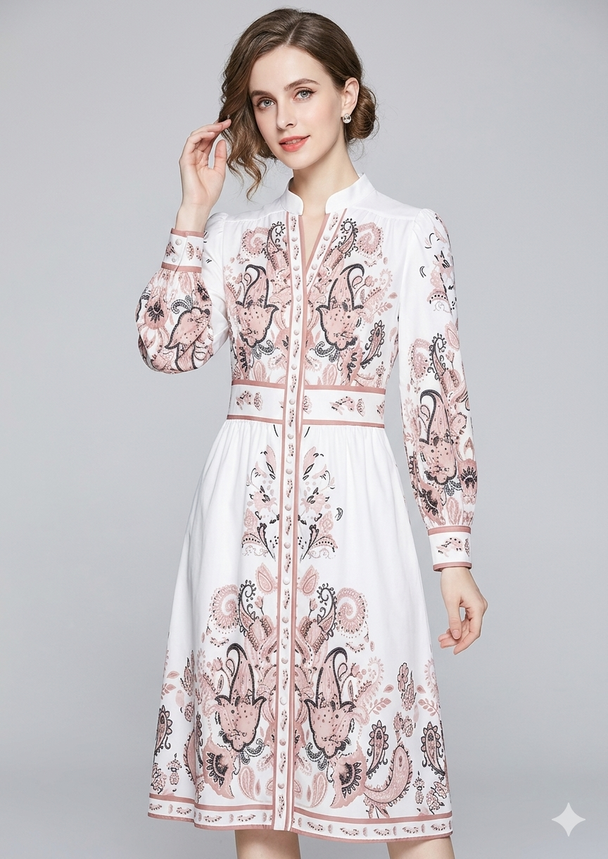 Heidi-Mode - Urlaub Maxikleid Mit V-Ausschnitt und Langen Ärmeln in Blumenmuster 0