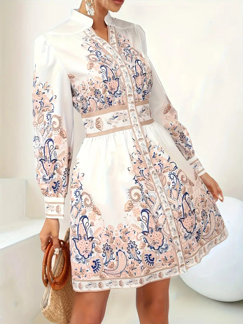 Heidi-Mode - Urlaub Maxikleid Mit V-Ausschnitt und Langen Ärmeln in Blumenmuster 1