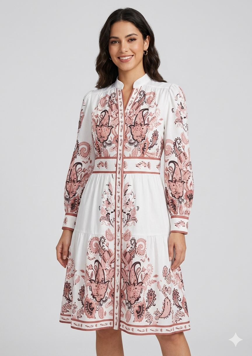 Heidi-Mode - Urlaub Maxikleid Mit V-Ausschnitt und Langen Ärmeln in Blumenmuster 4
