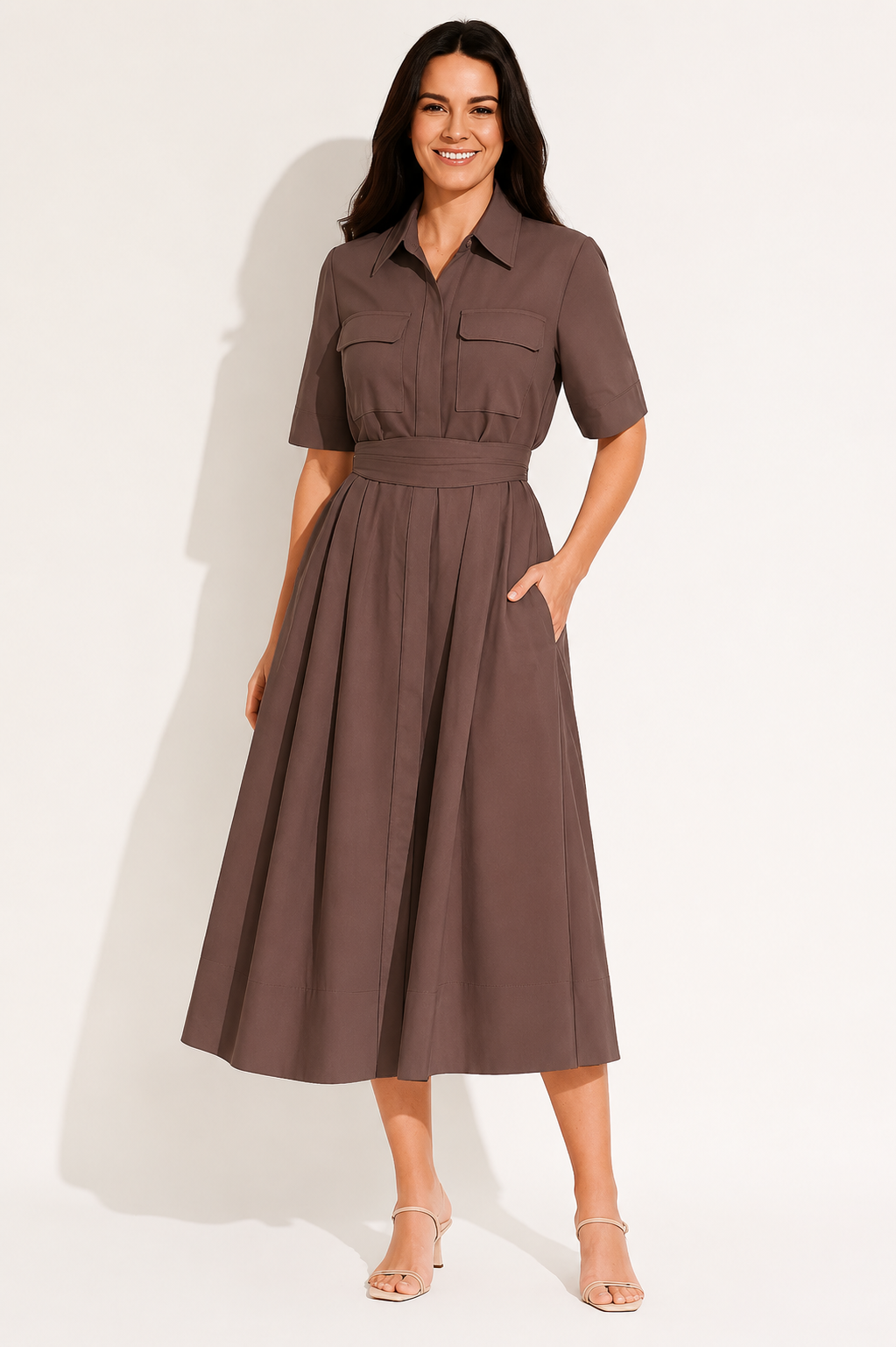 Hemdblusenkleid Damen | Taillengürtel & Figurbetonte Linie