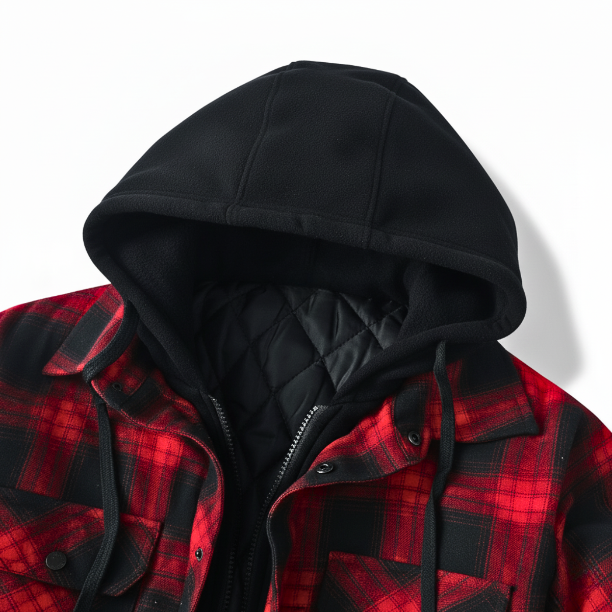 Herren Flanelljacke Kapuze Winddicht Wattiert Reißverschluss 2