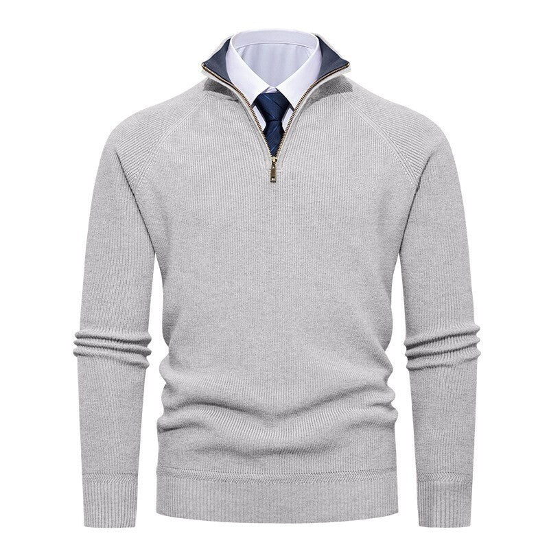 Herren Troyer Rippoptik Stehkragen Half Zip Pullover 2