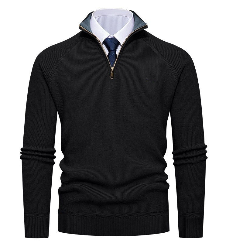 Herren Troyer Rippoptik Stehkragen Half Zip Pullover 3