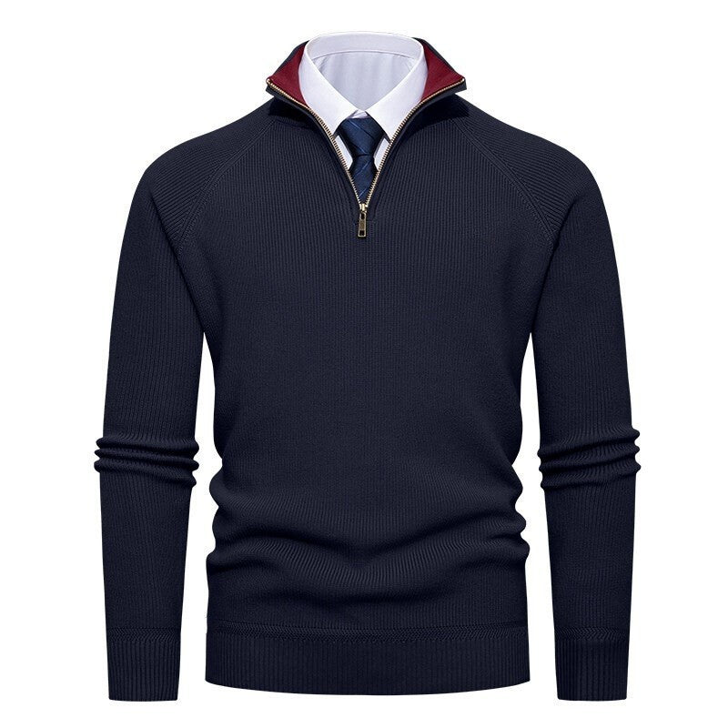 Herren Troyer Rippoptik Stehkragen Half Zip Pullover 4