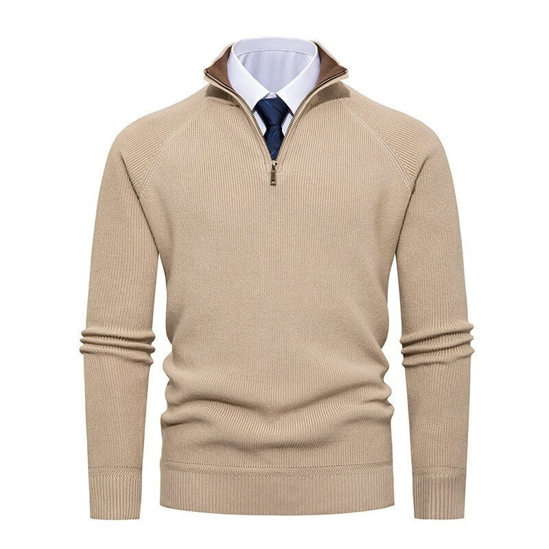 Herren Troyer Rippoptik Stehkragen Half Zip Pullover 5
