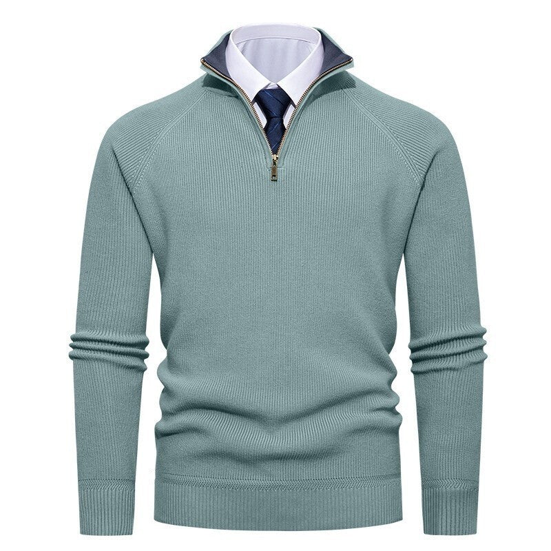 Herren Troyer Rippoptik Stehkragen Half Zip Pullover 1