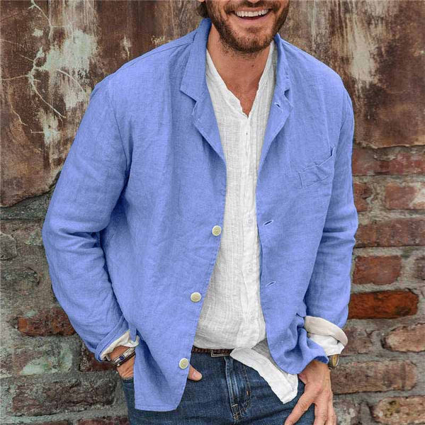 Herren Leinen Sommerblazer mit langen Ärmeln und Knopfverschluss 1