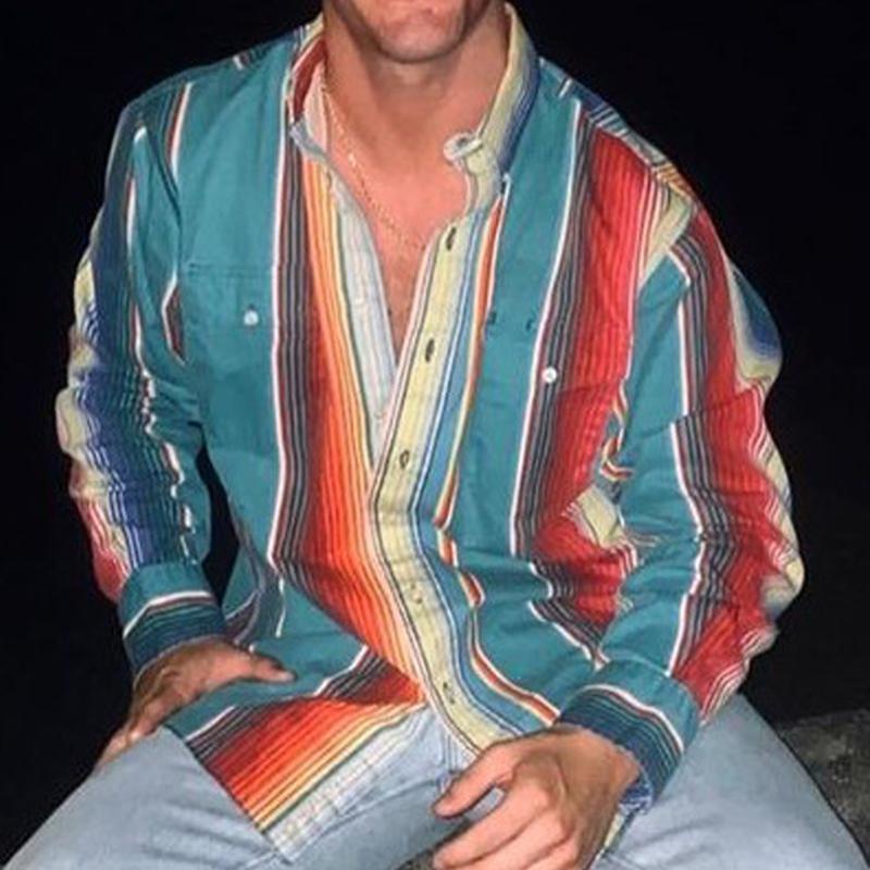 Herrenhemd Langarm | Vintage-Streifen & Knopfleisten-Style