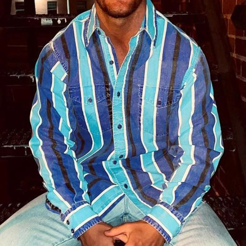 Herrenhemd Langarm | Vintage-Streifen & Knopfleisten-Style