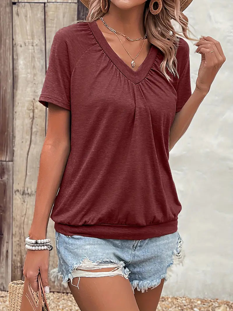 Hilda™ - Unifarbenes V-Ausschnitt-T-Shirt 20
