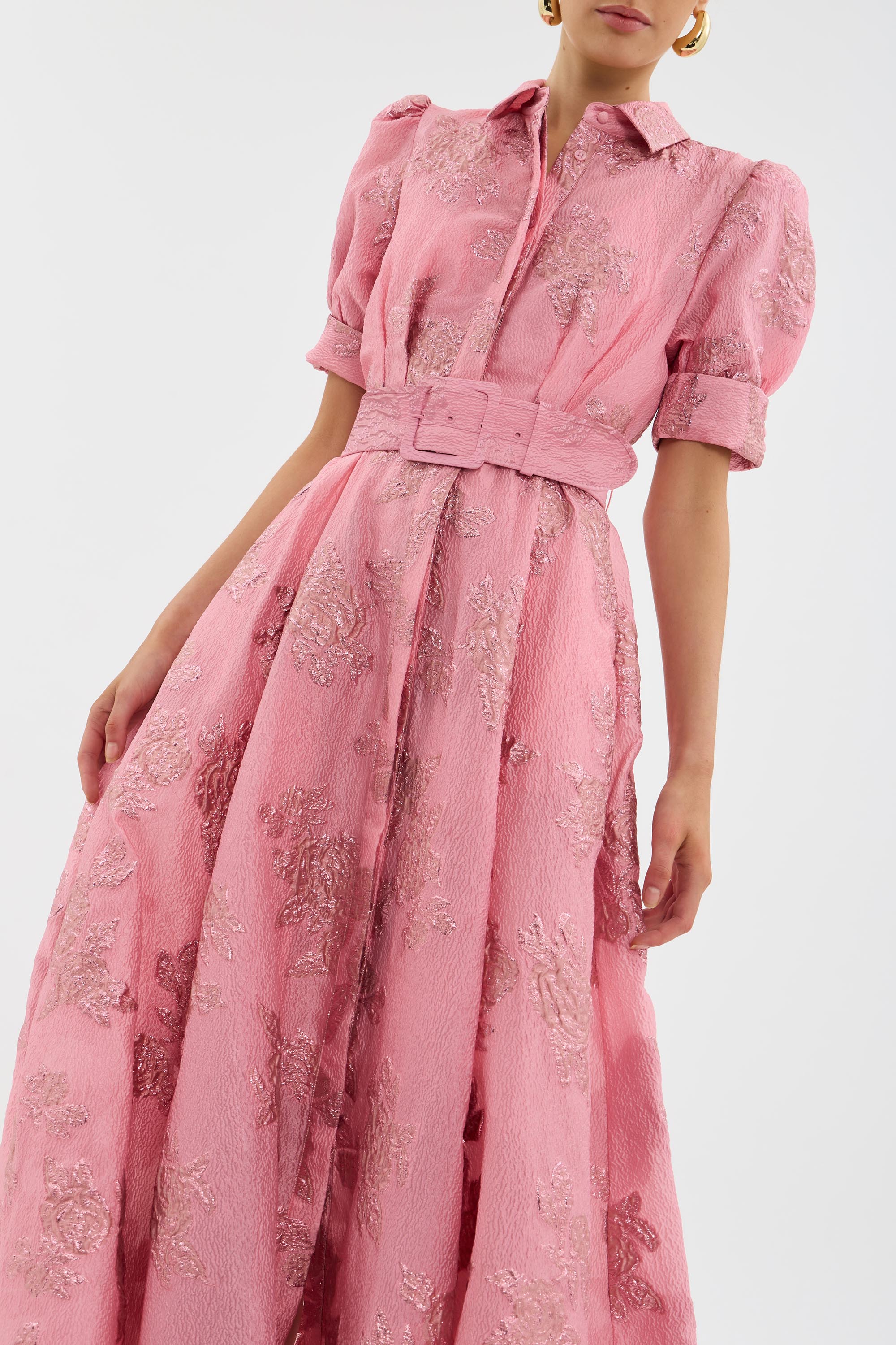 Hochzeitsgast Kleid Damen | Festliches Maxi-Kleid mit Jacquard & Gürtel