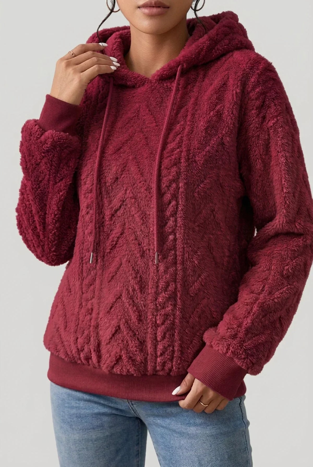 Hoodie Damen | Zopfstruktur mit Kordelzug