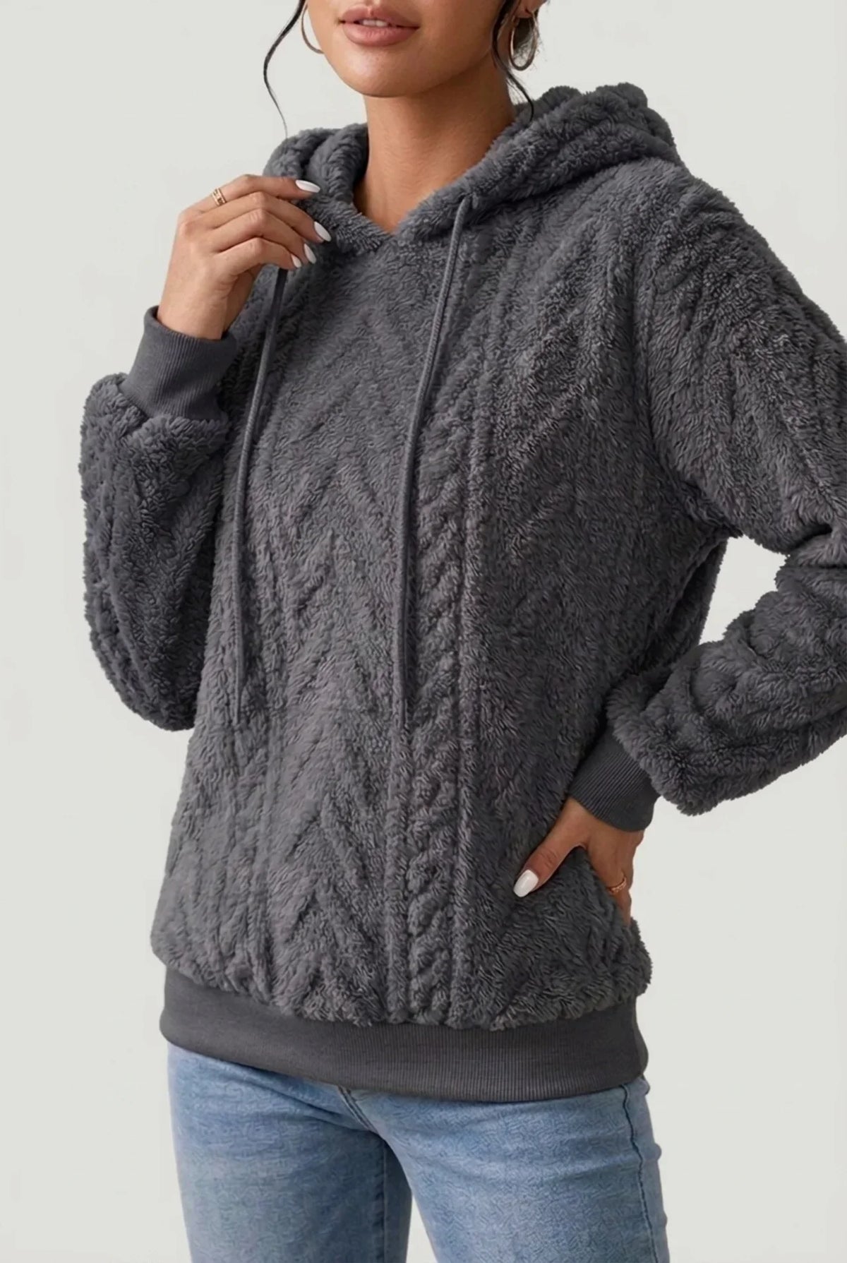 Hoodie Damen | Zopfstruktur mit Kordelzug