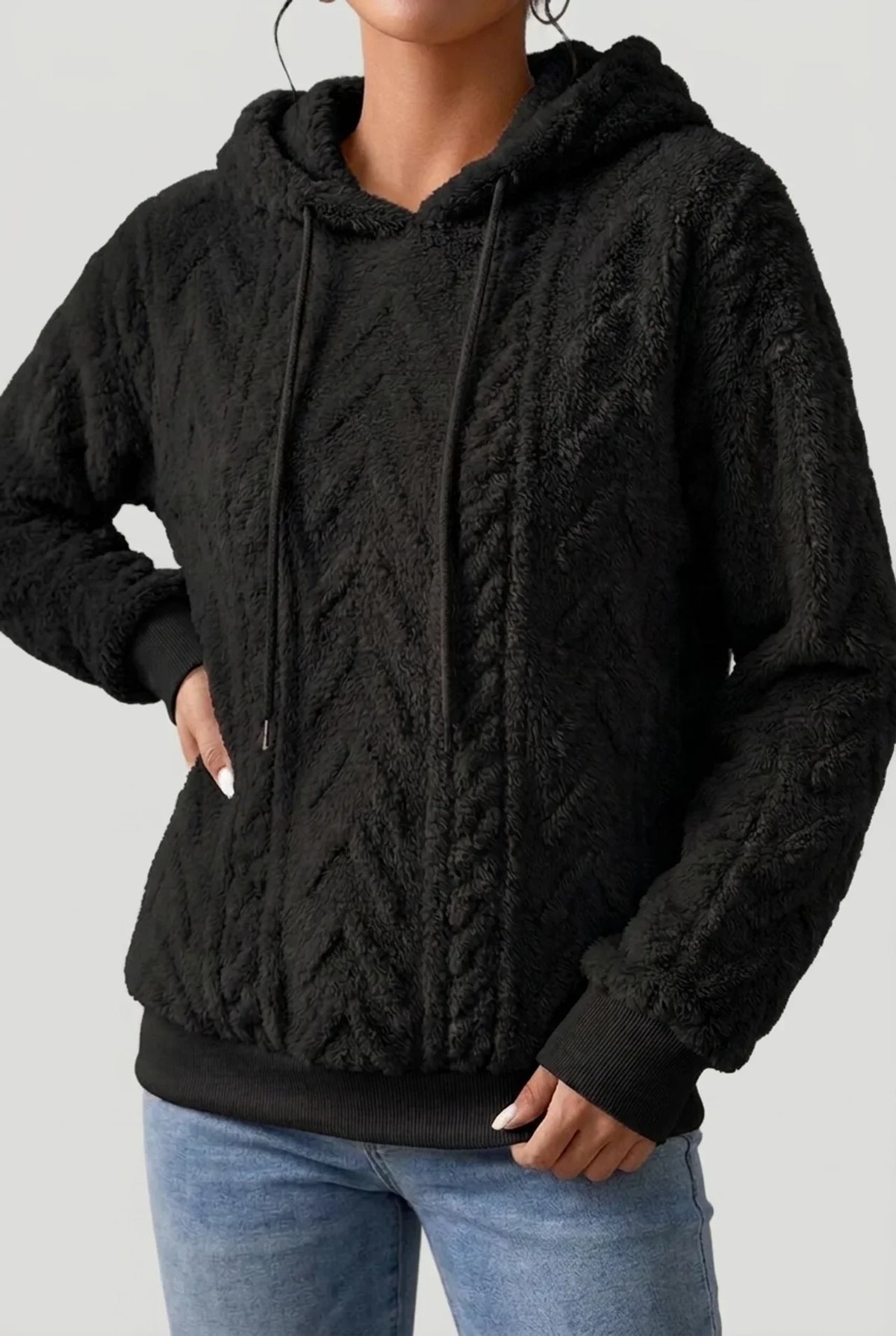 Hoodie Damen | Zopfstruktur mit Kordelzug