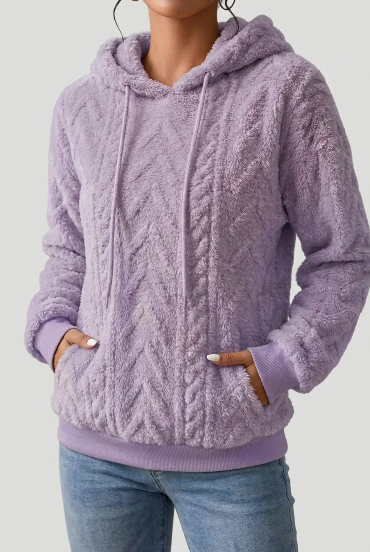 Hoodie Damen | Zopfstruktur mit Kordelzug