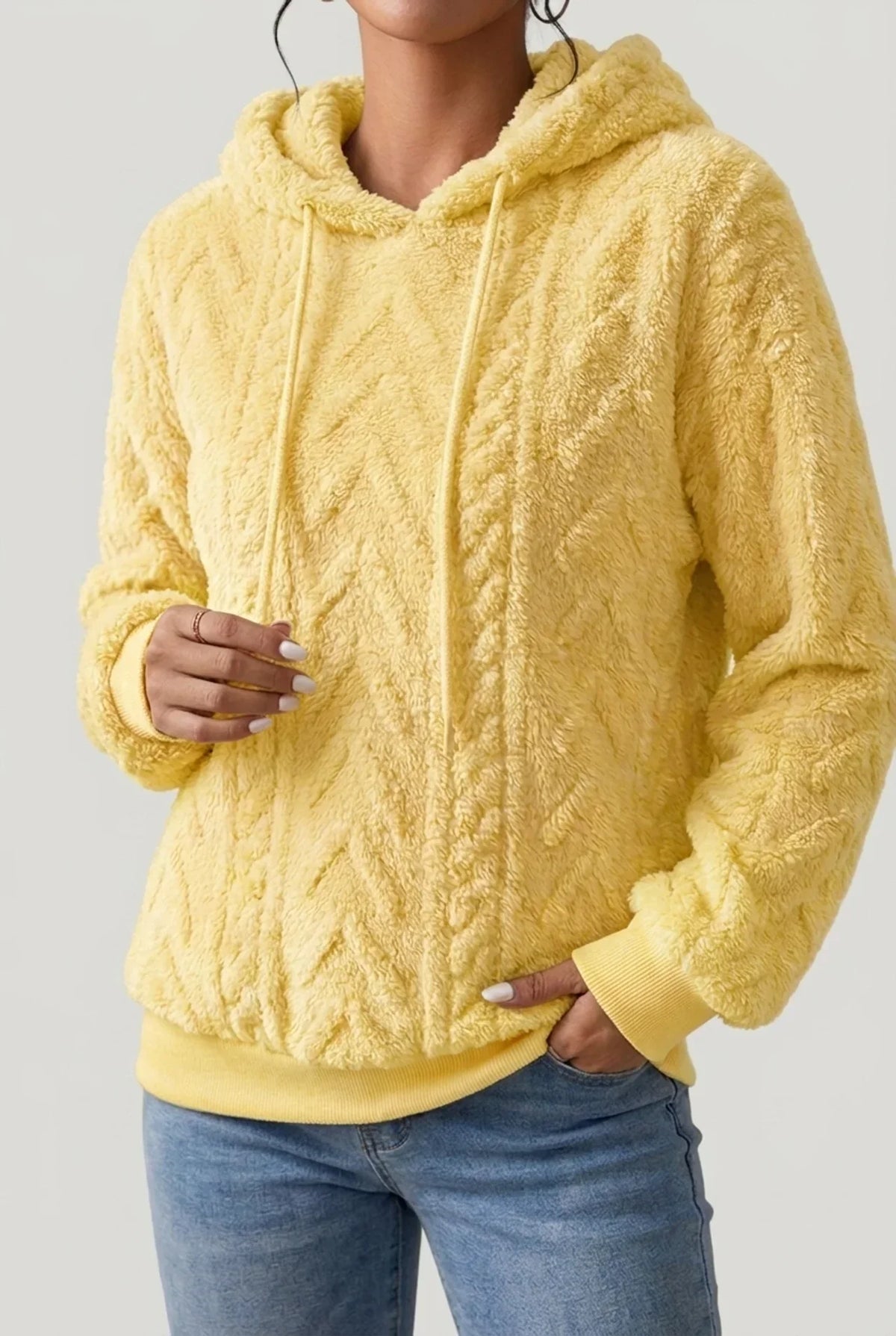 Hoodie Damen | Zopfstruktur mit Kordelzug