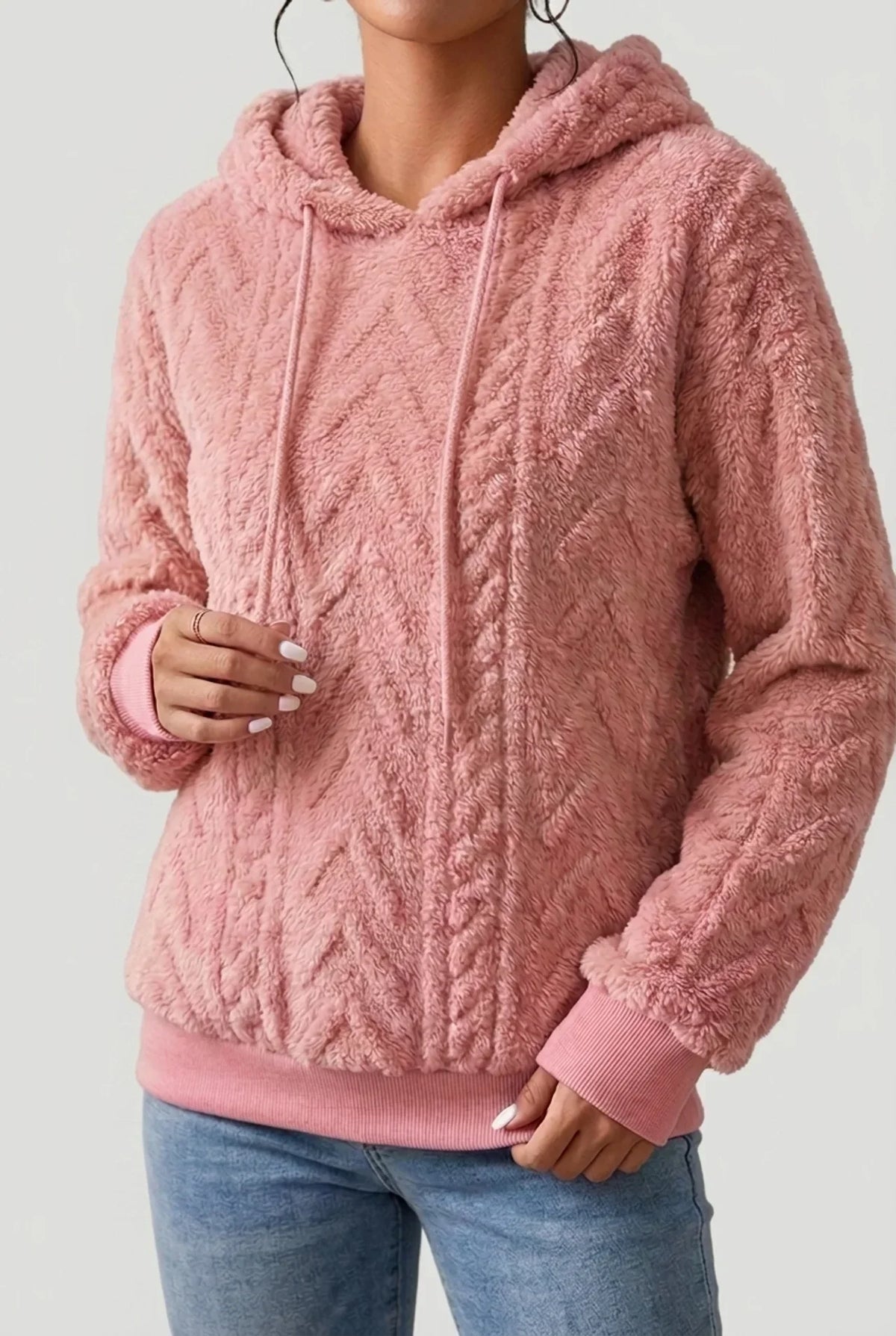 Hoodie Damen | Zopfstruktur mit Kordelzug