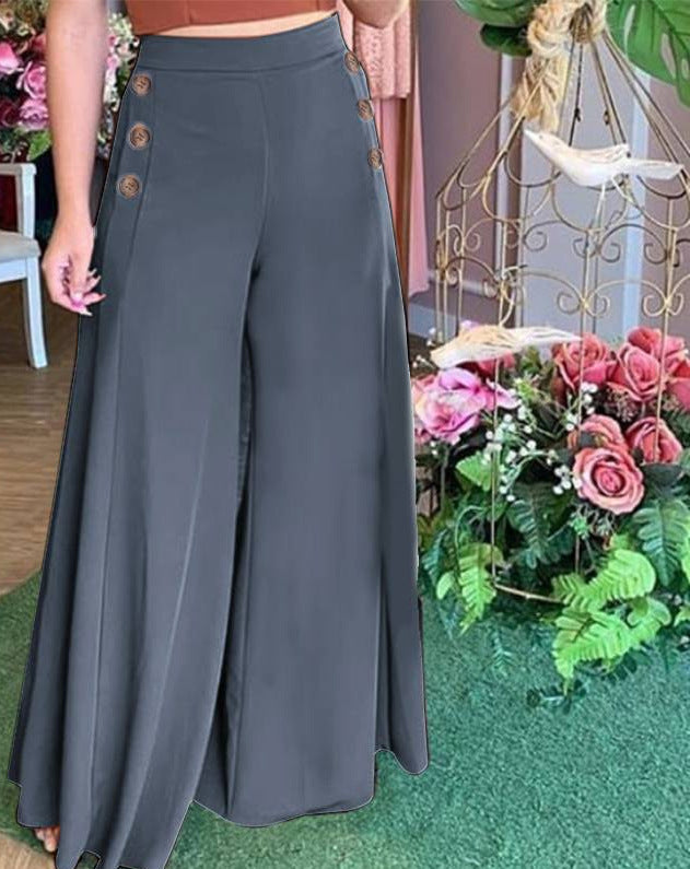 Damen Weite Palazzo-Hose mit Knopfdetails Drune 0