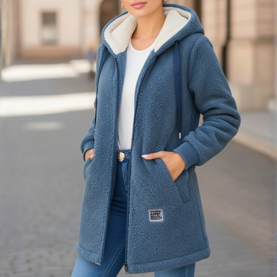 Damen Fleecejacke mit Kapuze und praktischen Taschen | A&B - 1 - Annoboutique