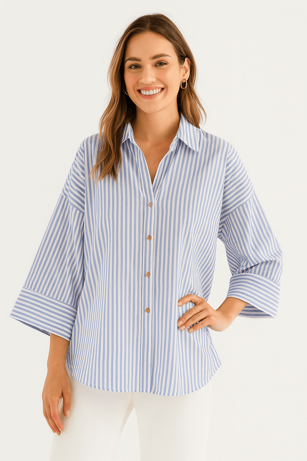 Jolie Oversize Bluse gestreift mit Knöpfen 0