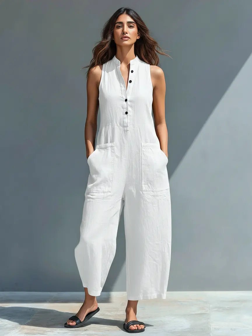 Jumpsuit Damen | Ärmelloser Einteiler mit Stehkragen