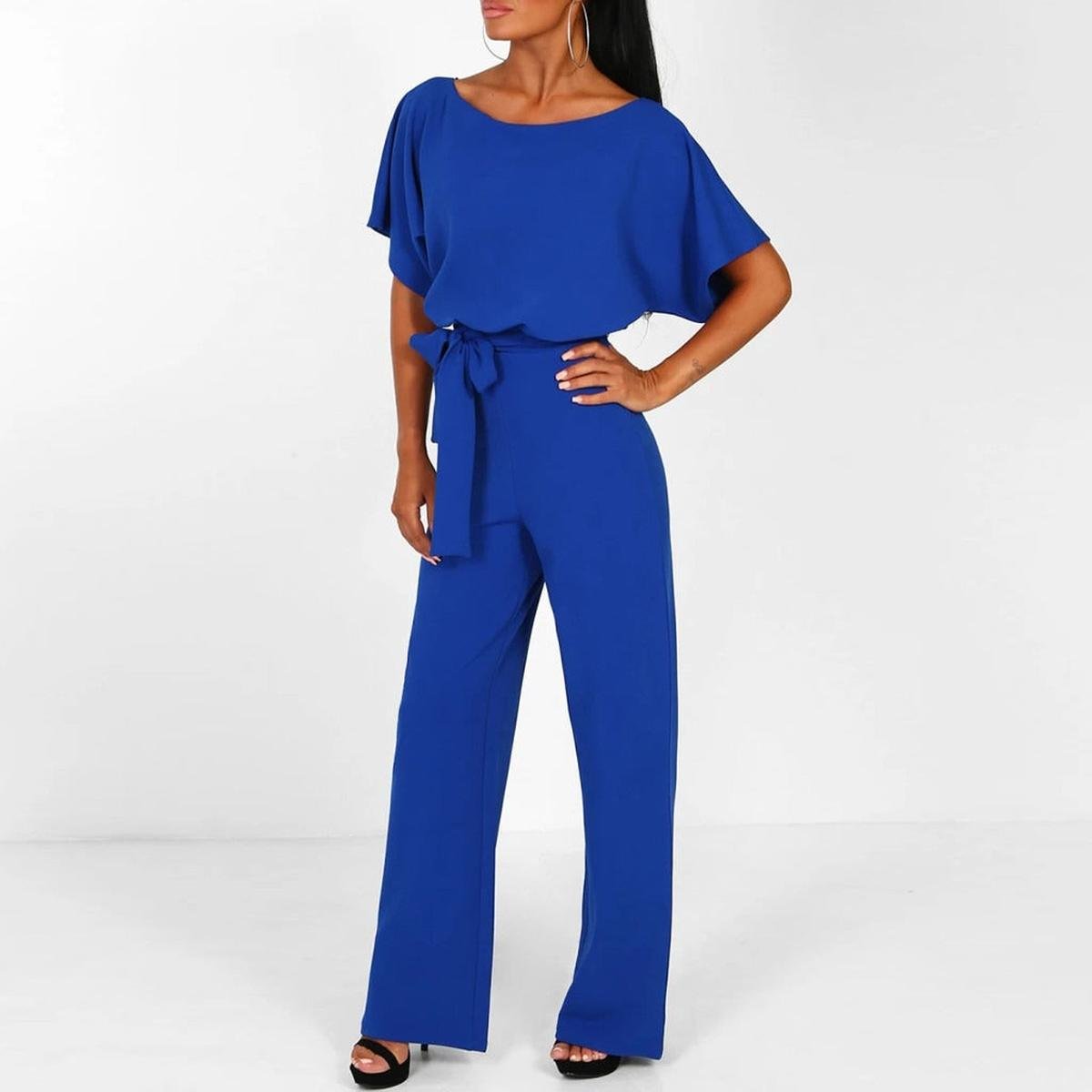 Jumpsuit Damen | Bindegürtel & Weites Hosenbein