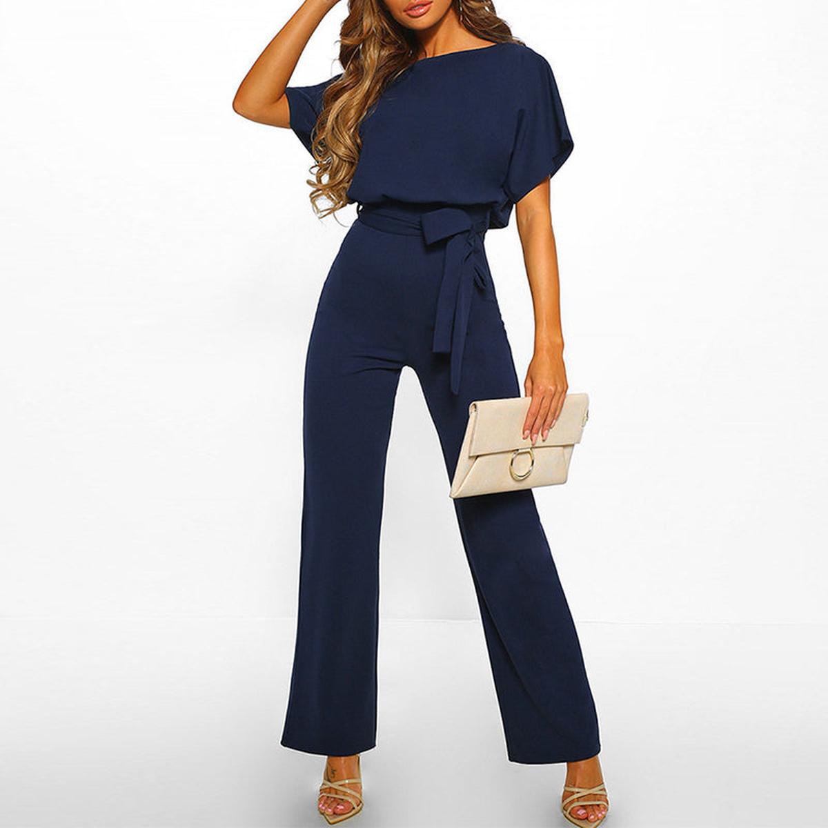 Jumpsuit Damen | Bindegürtel & Weites Hosenbein