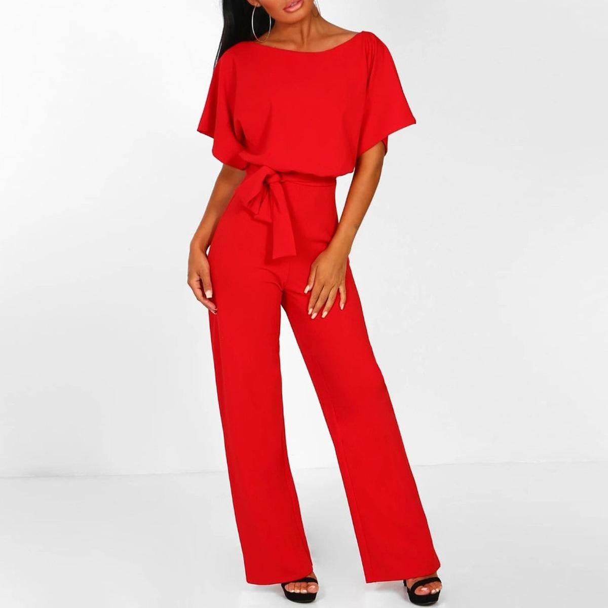 Jumpsuit Damen | Bindegürtel & Weites Hosenbein