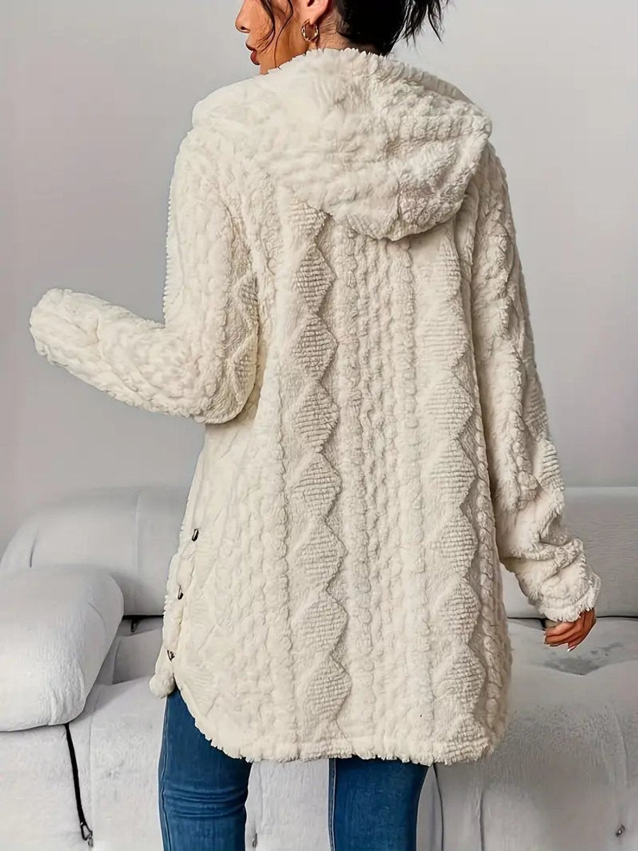 Damen Flauschiger Kapuzen-Cardigan Oversized Geknöpft