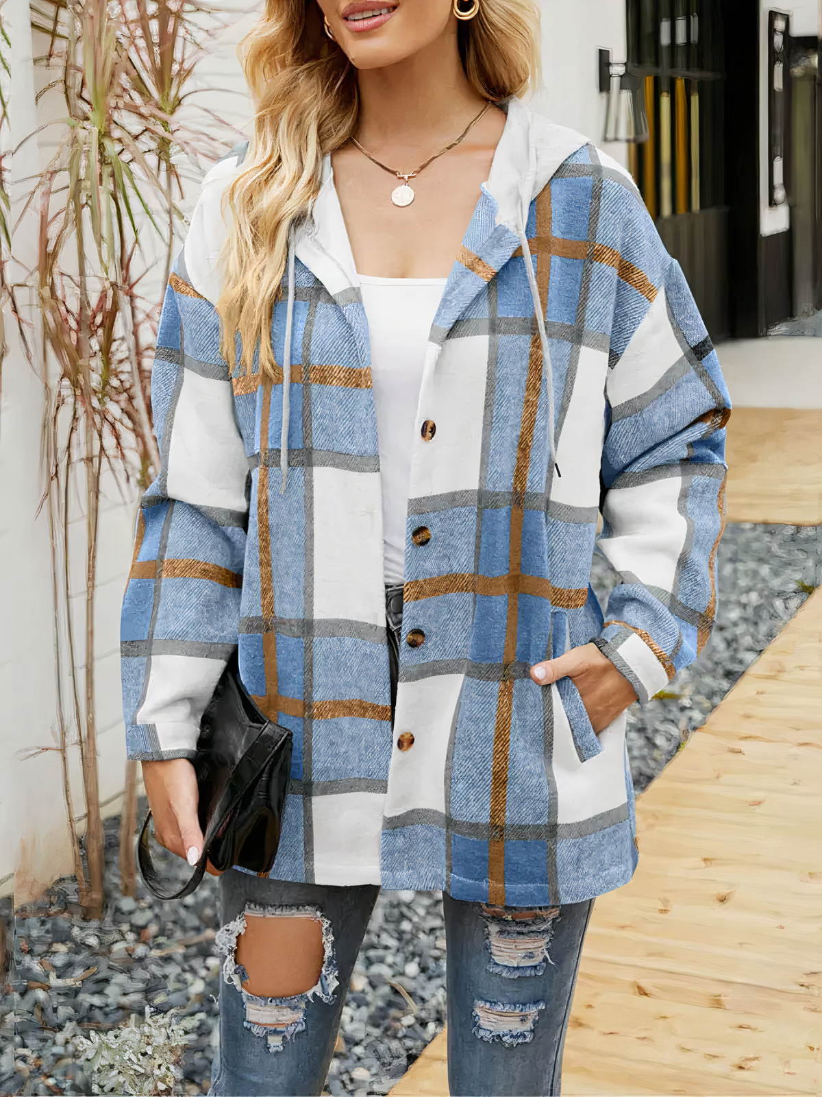 Kapuzenpullover Damen | Karo-Design & Kontrastkapuze
