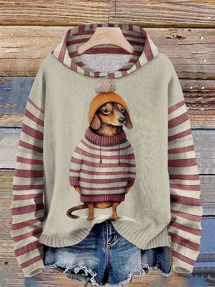 Kapuzenpullover für Damen mit süßem Dackel-im-Kleid-Druck 5