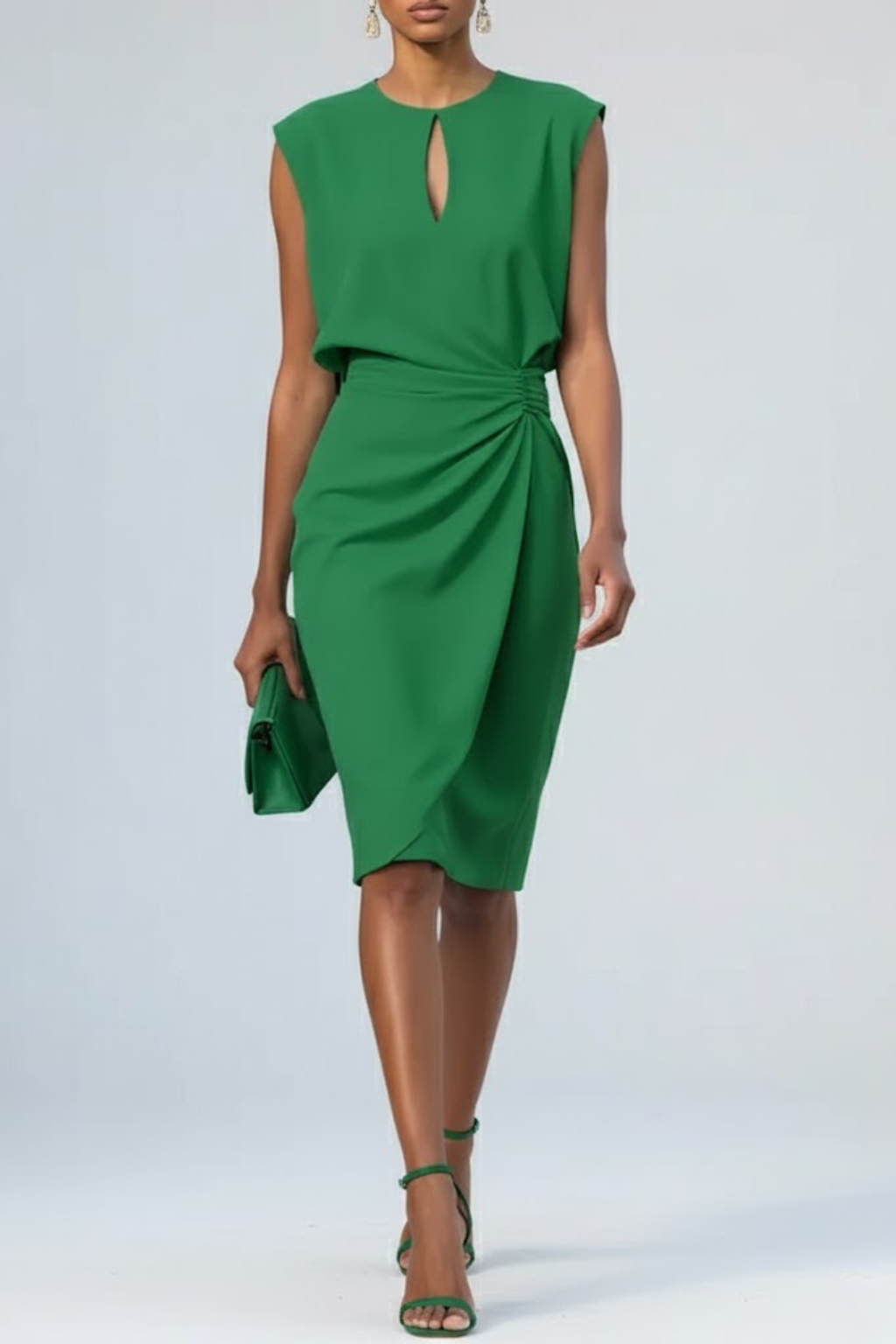 Katharina | Damen Midi-Kleid mit Schlüsselloch-Ausschnitt und Raffung 4