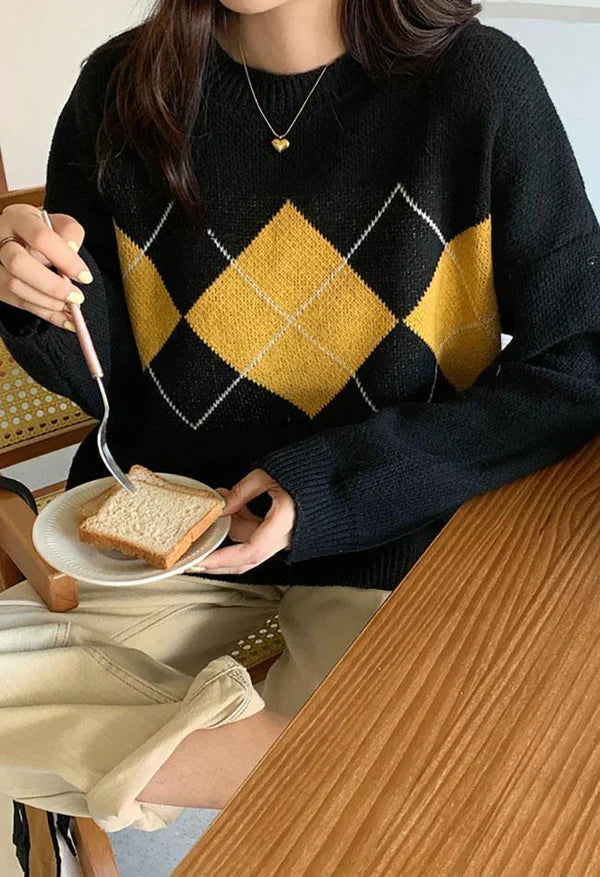 Klassischer Pullover mit Rautenmuster im Retro-Stil