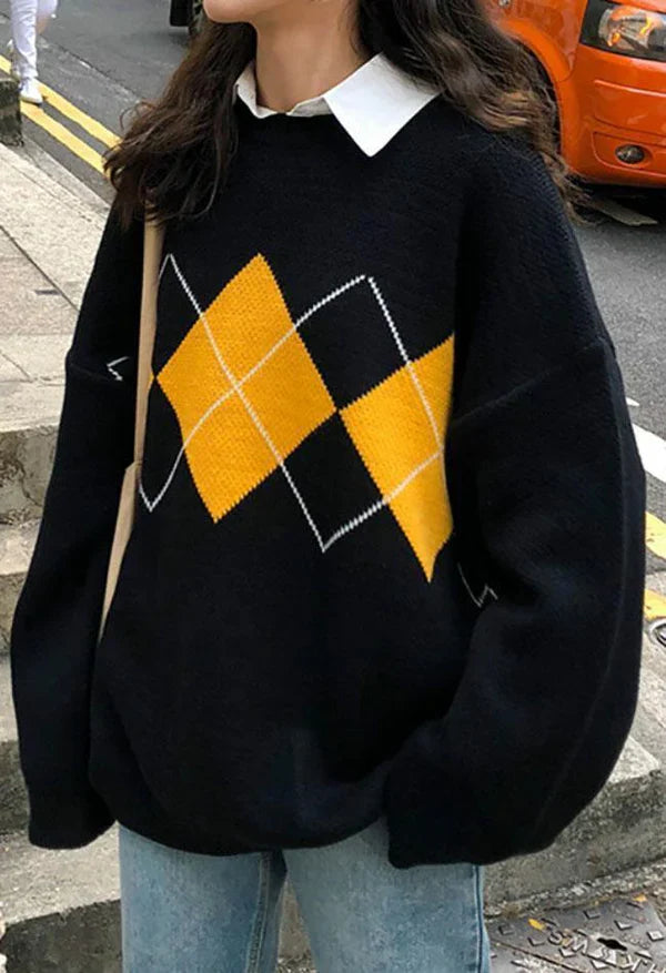 Klassischer Pullover mit Rautenmuster im Retro-Stil
