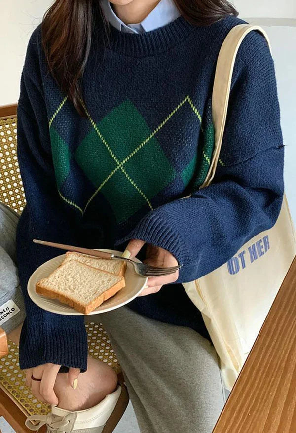 Klassischer Pullover mit Rautenmuster im Retro-Stil