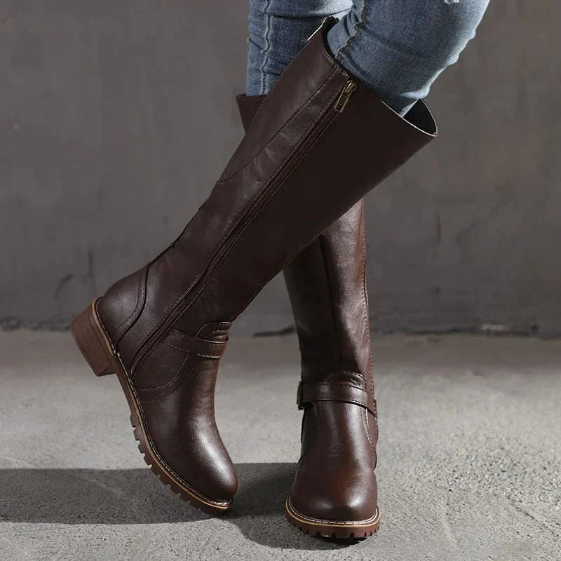 Kniehohe Stiefel Damen | Rutschfeste Sohle & Schnalle
