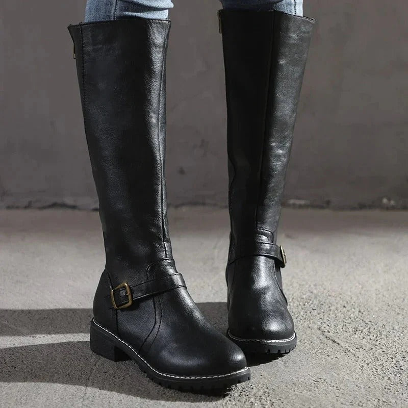Kniehohe Stiefel Damen | Rutschfeste Sohle & Schnalle