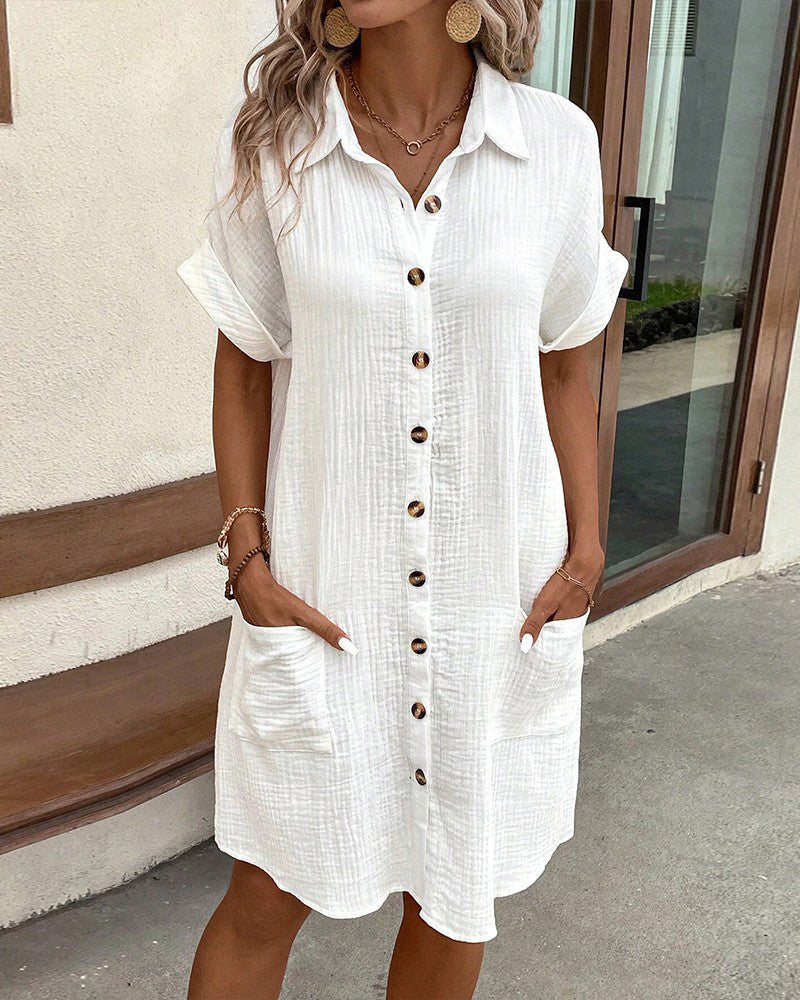 Knielanges Hemdkleid - Luftiges Sommerkleid aus Rayon und Baumwolle mit Taschen & Schnalle