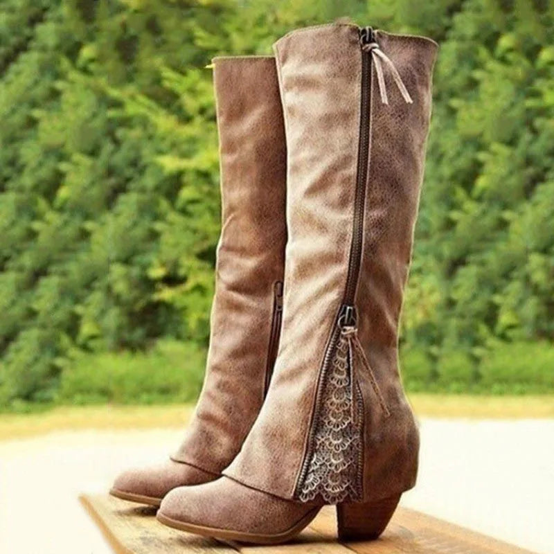 Victoria | Elegante kniehohe Stiefel mit Blockabsatz 0