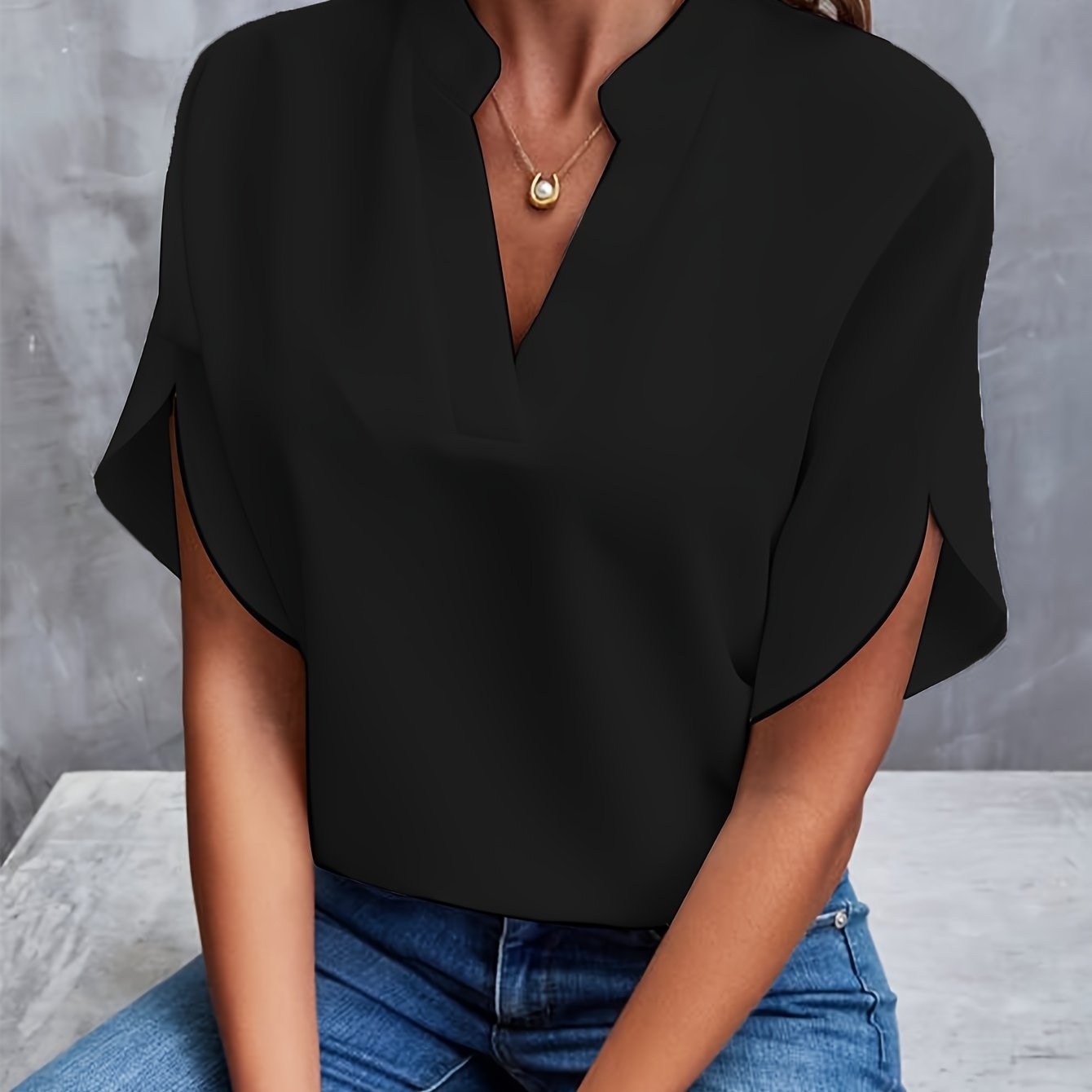 Kurzarm Bluse Damen | Elegant mit V-Ausschnitt & Fledermausärmel