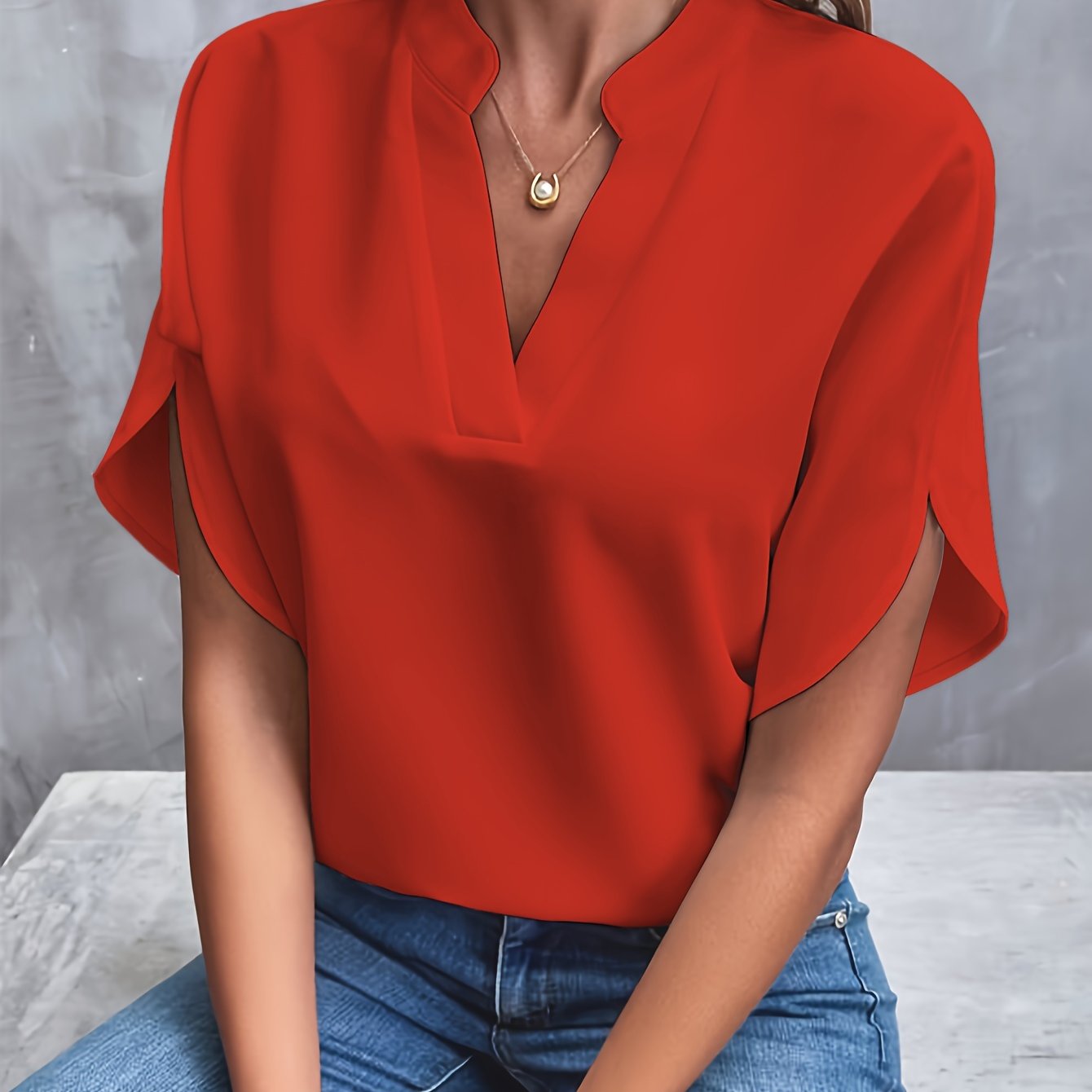 Kurzarm Bluse Damen | Elegant mit V-Ausschnitt & Fledermausärmel