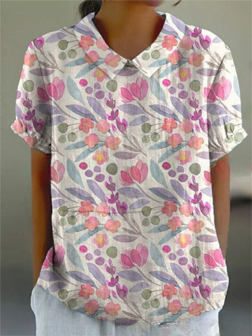 Kurzarmbluse Damen | Romantischer Rosenprint & Femininer Casual-Stil