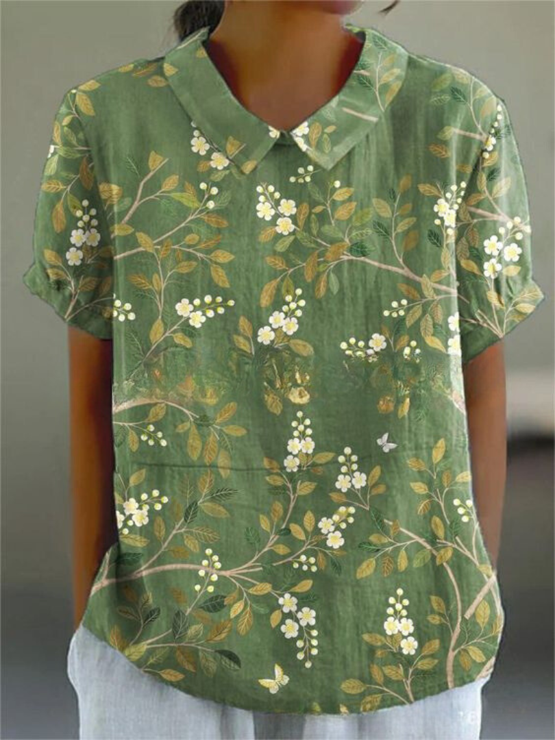 Kurzarmbluse Damen | Romantischer Rosenprint & Femininer Casual-Stil