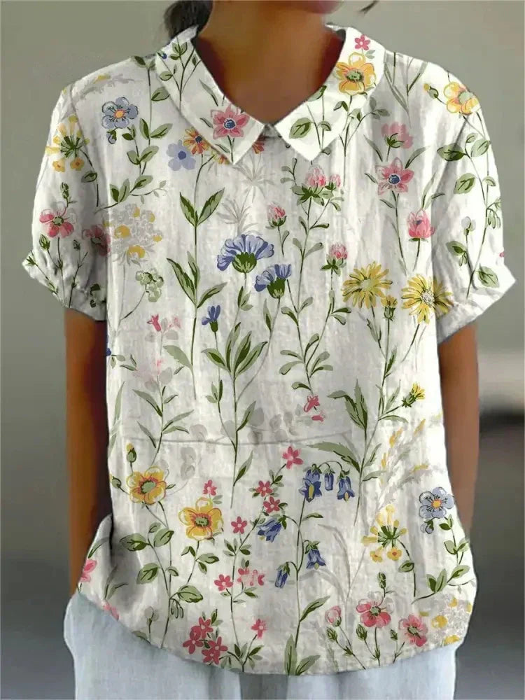 Kurzarmbluse Damen | Romantischer Rosenprint & Femininer Casual-Stil