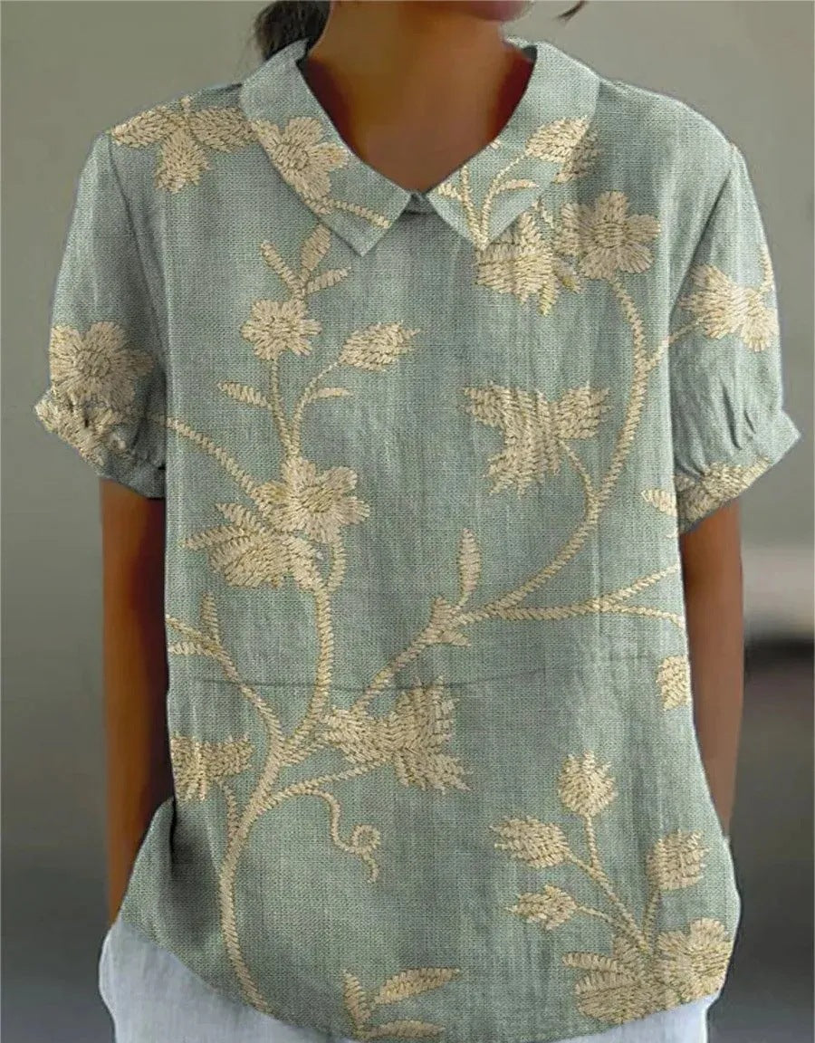 Kurzarmbluse Damen | Romantischer Rosenprint & Femininer Casual-Stil