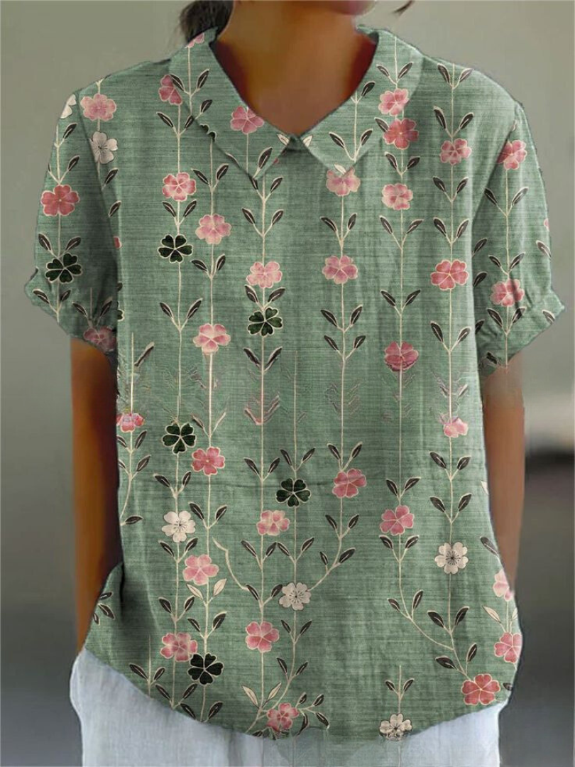 Kurzarmbluse Damen | Romantischer Rosenprint & Femininer Casual-Stil