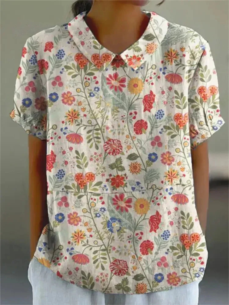Kurzarmbluse Damen | Romantischer Rosenprint & Femininer Casual-Stil