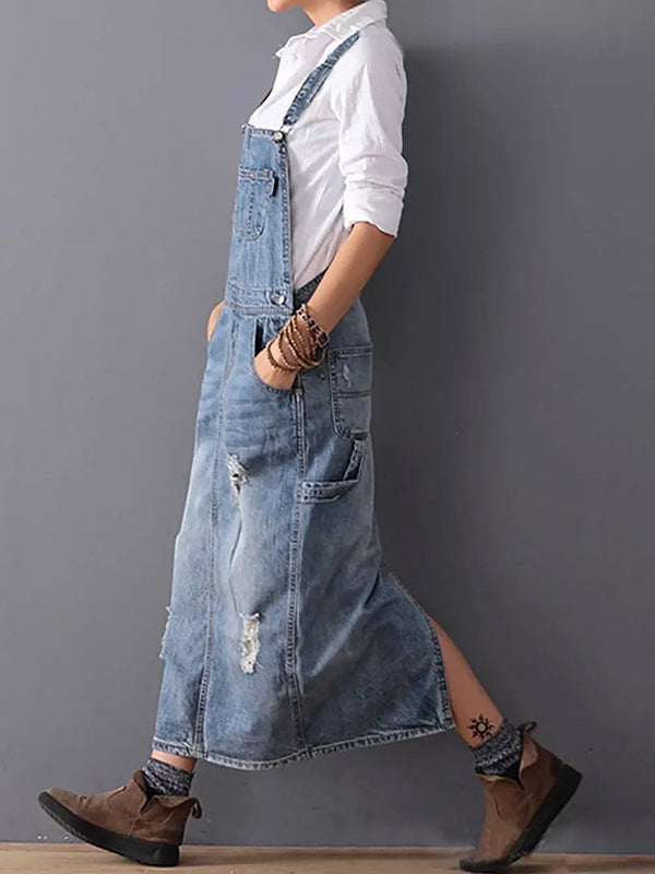 LÄSSIGES DENIM-LATZKLEID